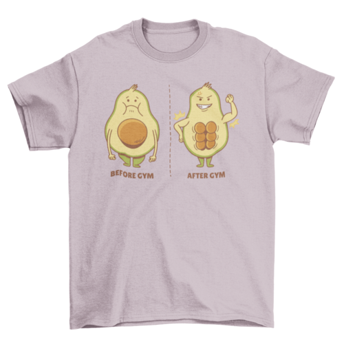 Avocado cartoon before and after fitness gym t-shirt