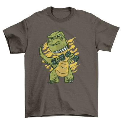 Grappige T-rex in gym t-shirt