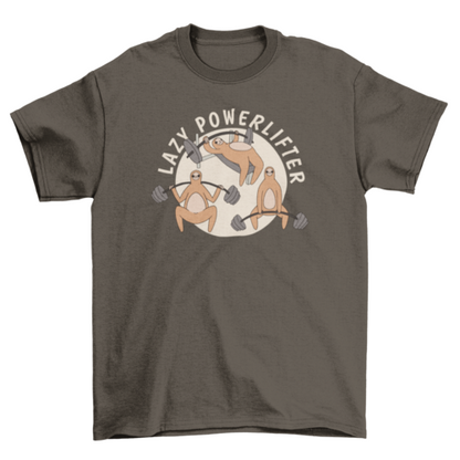 Luiaard powerlifter in cartoonstijl met gewichtheffen T-shirt.