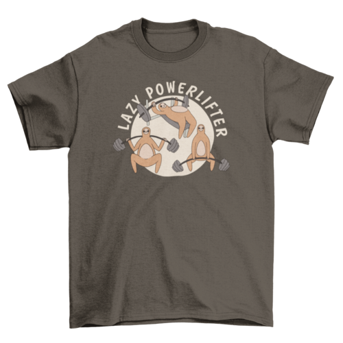 Luiaard powerlifter in cartoonstijl met gewichtheffen T-shirt.