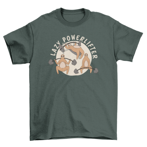 Luiaard powerlifter in cartoonstijl met gewichtheffen T-shirt.