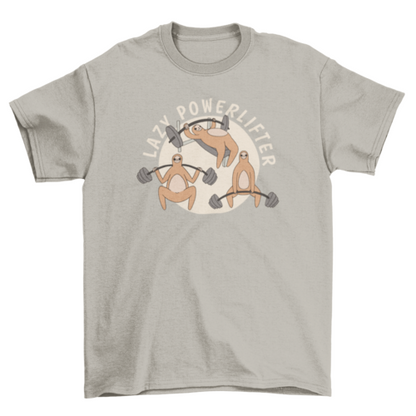 Luiaard powerlifter in cartoonstijl met gewichtheffen T-shirt.
