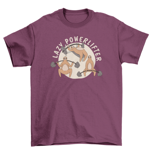 Luiaard powerlifter in cartoonstijl met gewichtheffen T-shirt.