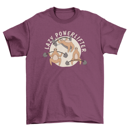 Luiaard powerlifter in cartoonstijl met gewichtheffen T-shirt.