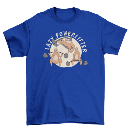 Luiaard powerlifter in cartoonstijl met gewichtheffen T-shirt.