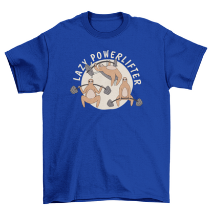 Luiaard powerlifter in cartoonstijl met gewichtheffen T-shirt.