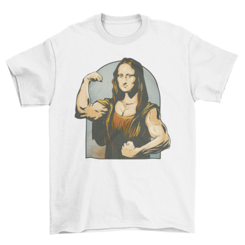 Grappig T-shirtontwerp met een fitnessparodie op een klassiek schilderij